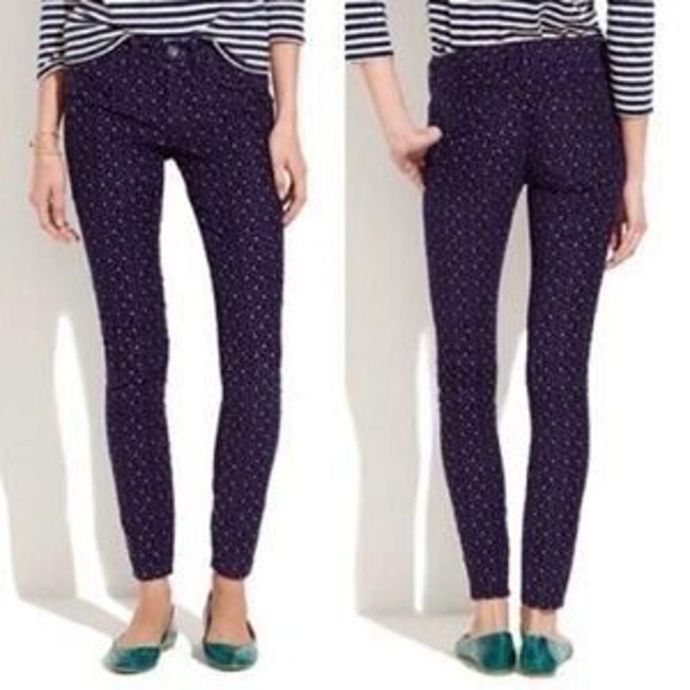 Madewell Corduroy Polka Dot Purple Pink Cotton Low Rise Ankle Skinny Jean